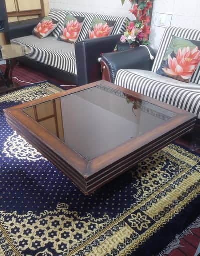 Premium Square Wooden Center Table with Inset Glass Top