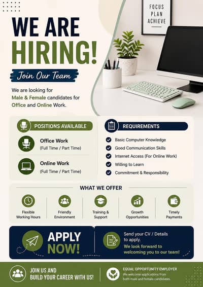 We are hiring male and female for office and online work