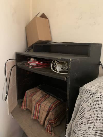 Black Wooden Computer Trolley with Keyboard Tray - Good Condition