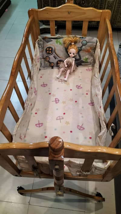 Premium Deco Paint Wooden Baby Swing Crib/Bed+ Wheels+Net - Like New