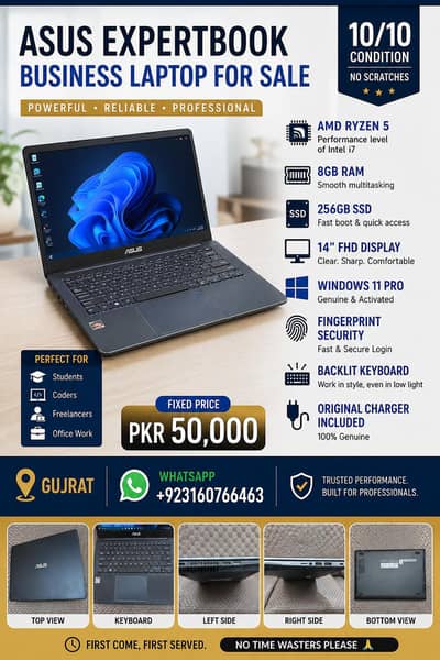 ASUS Expert Book Ryzen 5/ 8GB RAM|256GB SSD , FHD, Fingerprint,