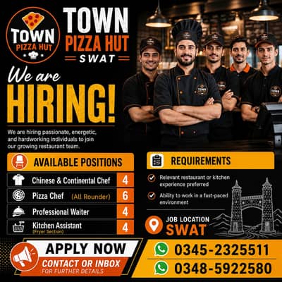 Chinese & Continental Chef / Waiter / Restaurant Jobs (Swat)