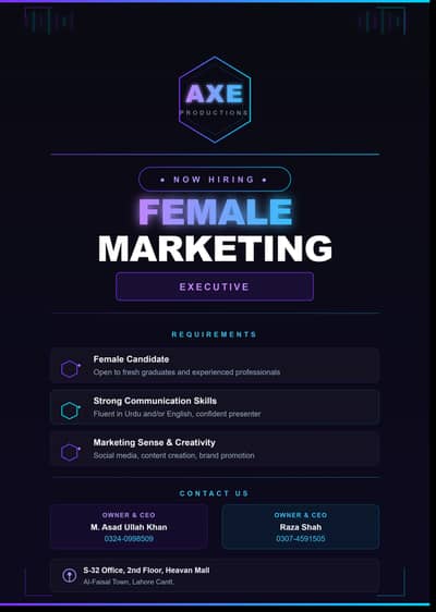 We Are Hiring (Female Marketing Executive)