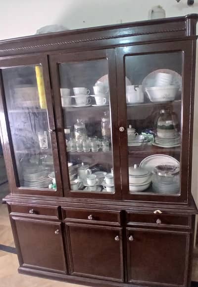 wooden crockery showcase with Mirror/Brown Finish