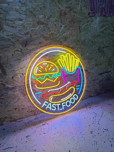Neon sign board. Acrylic sign board, 3d sign board, RGB strip, Neon