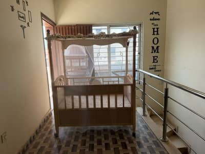 Wooden Baby Cot/Crib with Mosquito Net Canopy – Excellent Condition