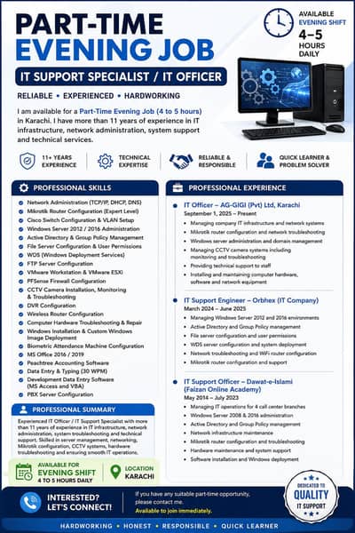 Experienced IT Support Specialist Available | Part-Time