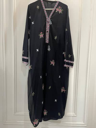 Fully embroidered long black shirt