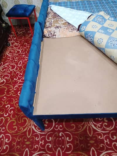 Single Wooden Bed with blue Poshish