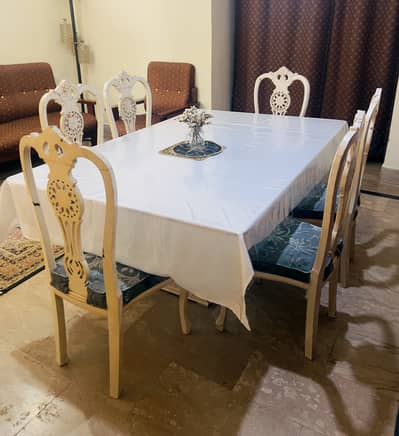 Luxury 6 Seater Glass Top Dining Table Set