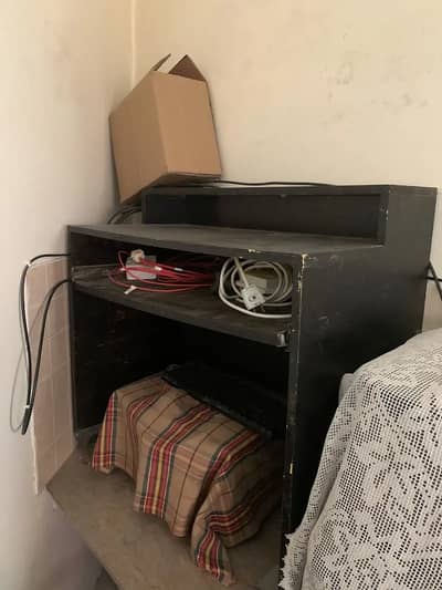 Black Wooden Computer Trolley with Keyboard Tray - Good Condition