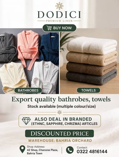 Towels and bathrobes socks ladies and gents trousers