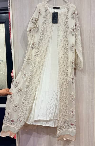 *pure |  metallic work | maxi with open shirt | party wear dres