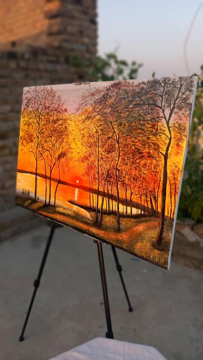 Golden Sunset Forest – Original Handmade Landscape Painting