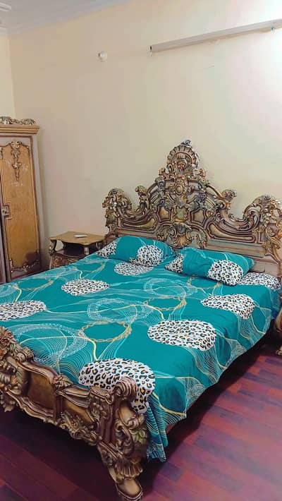 Antique Solid Sheesham Wood King Size Bedroom Set Wooden Bed Set
