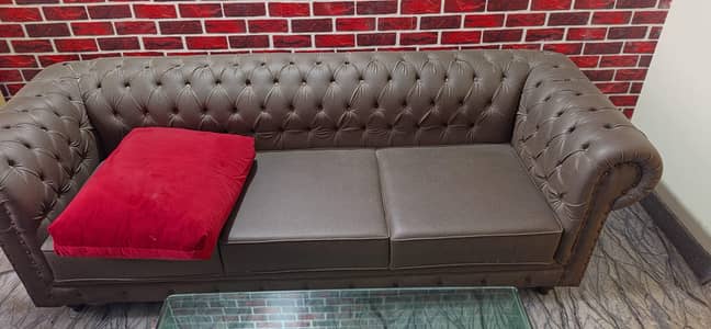Luxury Chesterfield 3+2+1 Sofa Set - Brown Fabric Excellent Condition