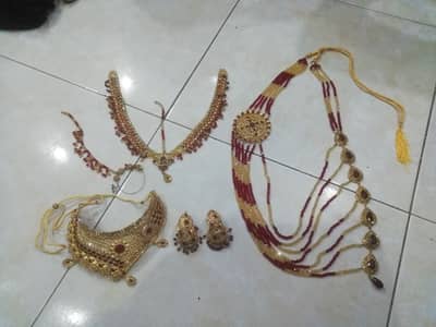 Bridal Jewellery Set (Necklace Set with Jhoomar, Nose Ring & Mala)