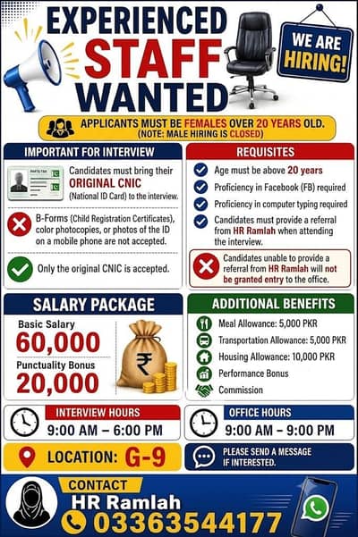Urgent Females hiring open