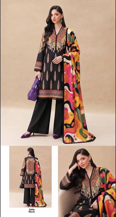 Black 3 piece unstitched lawn suit | Premium lawn collection