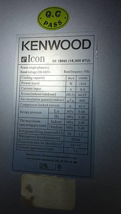 KENWOOD E ICON SERIES 1.5 TONE SIPLIT AC FOR SALE