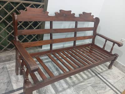Solid Wood 5-Seater Sofa Set with Cushions (3+1+1) – Good Condition