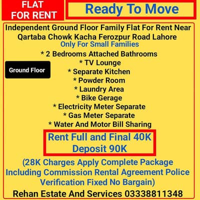 Ground Floor Family Flat For Rent Near ICMA College Qartaba Chowk