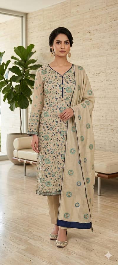 3 pc heavy embroidered stiched dress