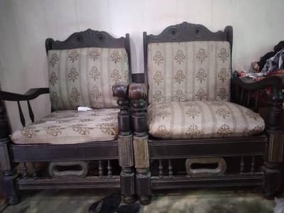 used 2 seater wooden craved sofa set
