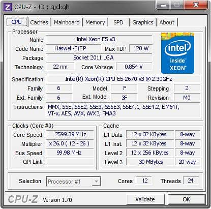 Xeon 2670 v3 (12 core 24 threads) 1