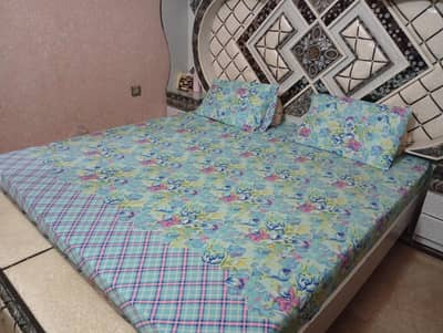 King size bed with two side tables, satty and mattress