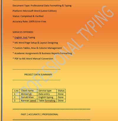 Professional English Data Entry and Typing Services