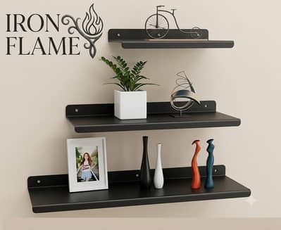 Premium Heavy Duty Steel Floating Shelves (Pack of 3) Matte Black