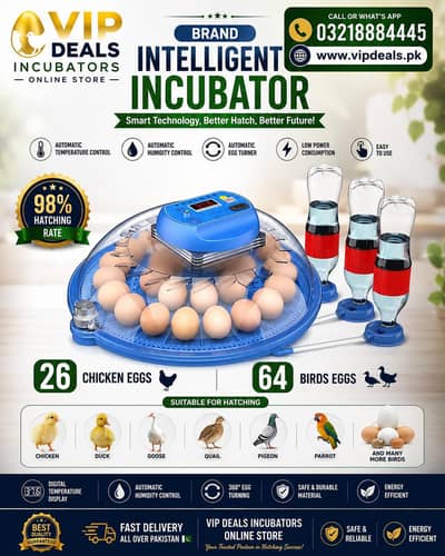 RAMZAN OFFER FULLY AUTOMATIC 52/26/8 EGGS INCUBATOR AC+DC