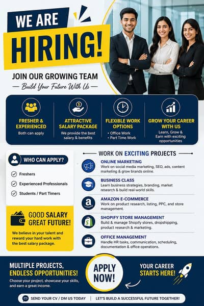 We're Hiring – Freshers & Experienced, Male & Female Can Apply