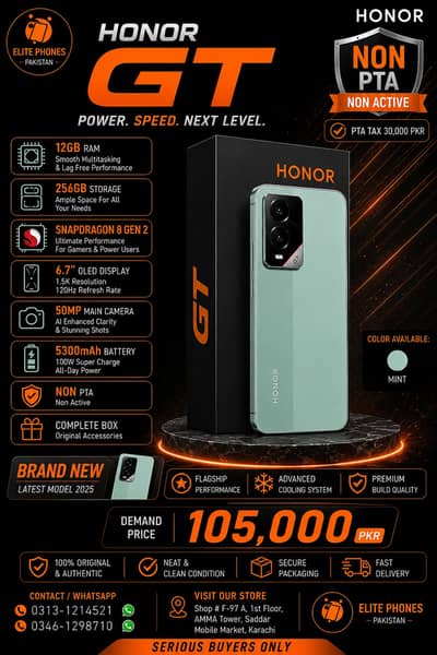 Honor GT 12/256GB | non PTA non active | complete box | mint