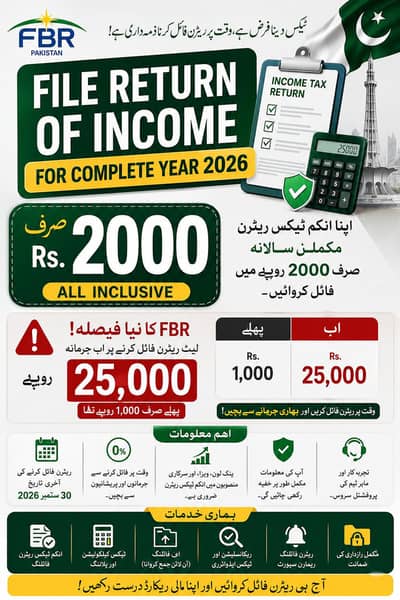 FBR Income Tax Return Filing 2026 | Complete Return Only Rs. 2,000
