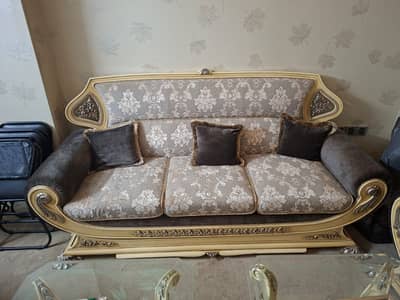 7 seater sofa set with 3 glass table excellent condition