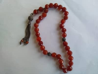Tasbeeh Yamni Aqeeq 33 beads (Yamni Agate Stone) in Silver 11 to 12mm
