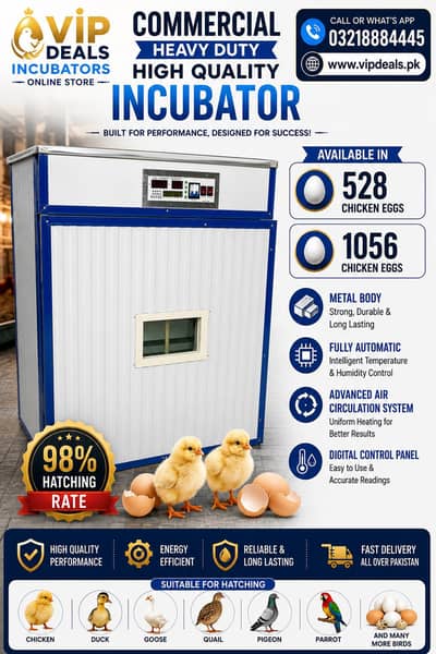 Super Offer 528/1056 EGGS FULLY AUTOMATIC AC+DC INCUBATOR