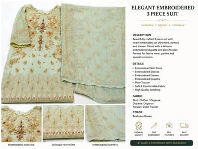 e: Luxury Mint Green Embroidered 3 Piece Suit – Ready to Wear