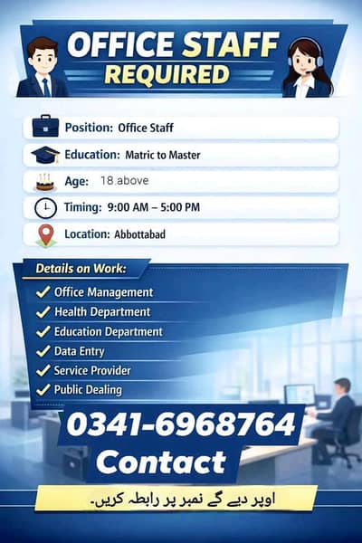 hiring staff Office work in Abbottabad