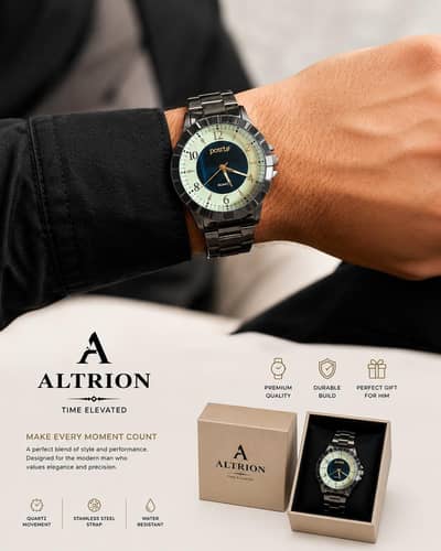ALTRION black men's watch / Luxury quartz stainless steel watch