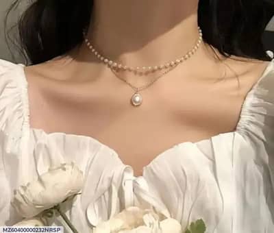 Double layer Peral and Gold Plated Necklace for woman 40cm