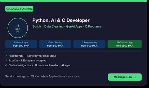 Python, AI & C Developer for Hire — Scripts, Data, Assignments | From