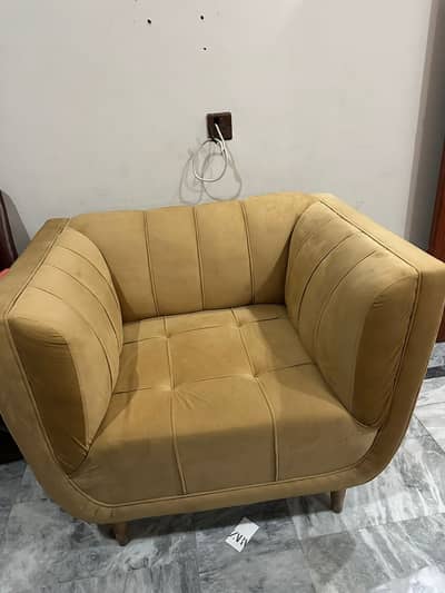 Beige Velvet Sofa Set (3+2+1) with Center Table & 2 Side Tables