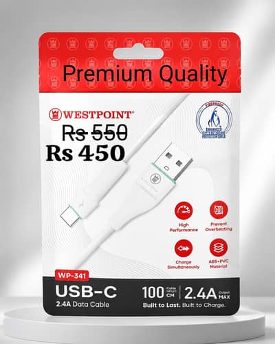 WESTPOINT WP-341 USB-C Fast Charging cable 2.4A | premium Quality 1M
