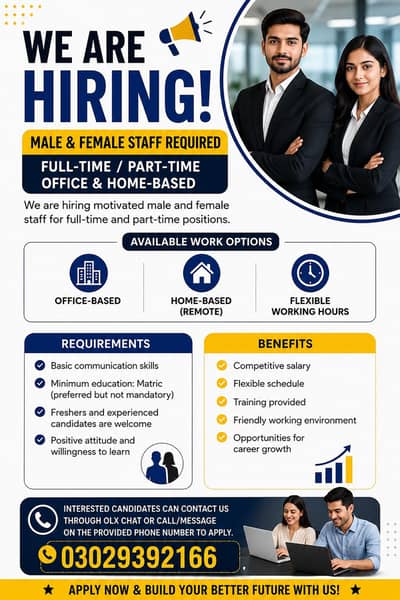 Male & Female Staff Required-Full Time / Part Time  Office & Home Base