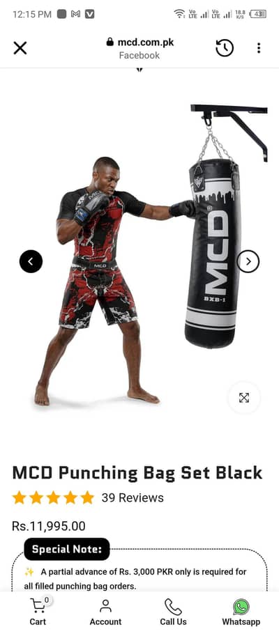 5ft MCD BOXING BAG. JUST ONE WEEK USE. CONDITION LIKE NEW.