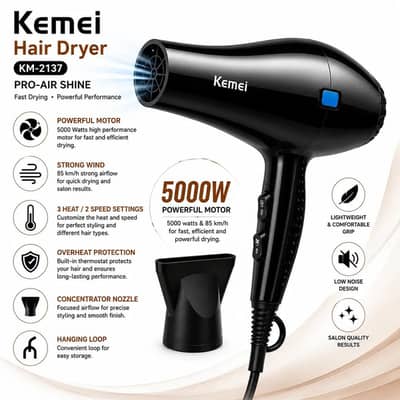Kemei Hair Dryer 2137 - Brand New Salon Quality Dryer