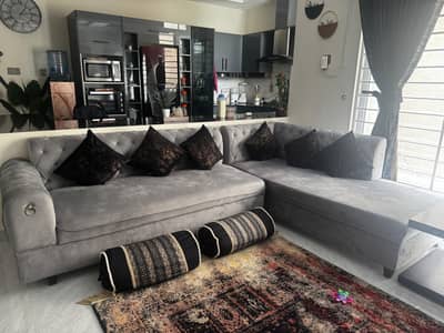 L shaped sofa with puffy